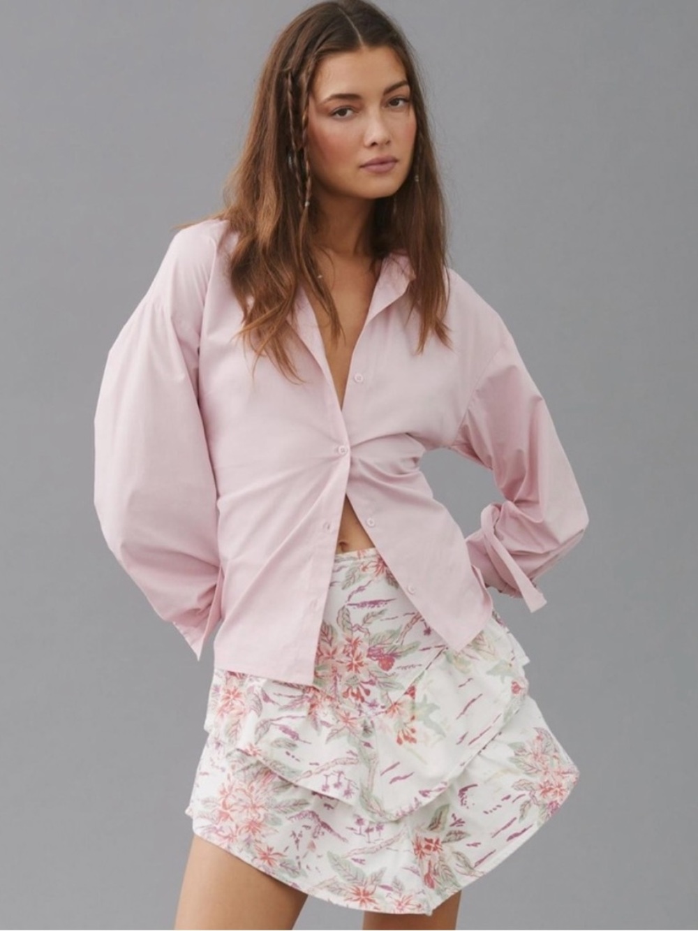MOTHER | Floral Mini Pink Ruffle Denim Mini Skirt Aloha Size 29